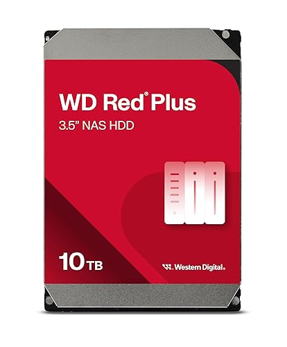 Western Digital 10TB WD Red Plus NAS Internal Hard Drive HDD - 7200 RPM, SATA 6 GB/s, CMR, 512 MB Cache, 3.5