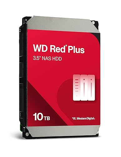 Western Digital 10TB WD Red Plus NAS Internal Hard Drive HDD - 7200 RPM, SATA 6 GB/s, CMR, 512 MB Cache, 3.5
