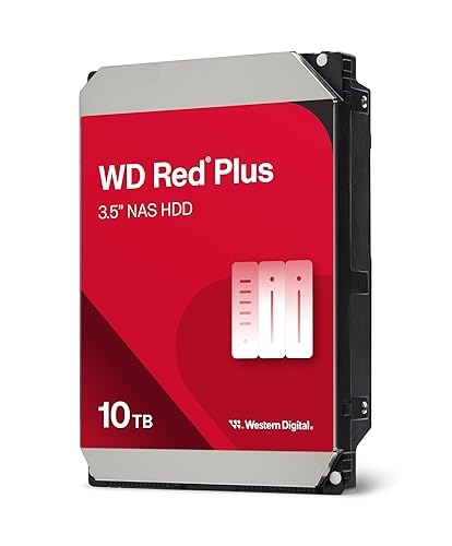 Western Digital 10TB WD Red Plus NAS Internal Hard Drive HDD - 7200 RPM, SATA 6 GB/s, CMR, 512 MB Cache, 3.5